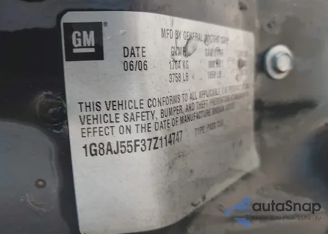 2007 Saturn Ion 2 z USA, uszkodzony, nr VIN 1G8AJ55F37Z114747